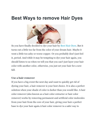 Best Ways to remove Hair Dyes
