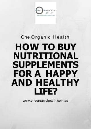 Buy Nutritional Supplements | Body Detoxifier Products | One Organic Health