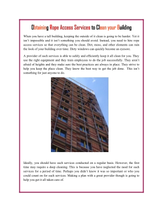 Obtaining Rope Access Services to Clean your Building