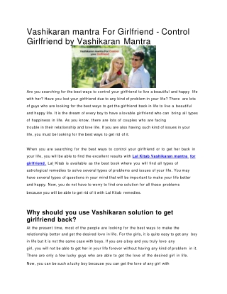 Vashi karan mantra For Girlfriend - Control Girlfriend by Vashi karan Mantra