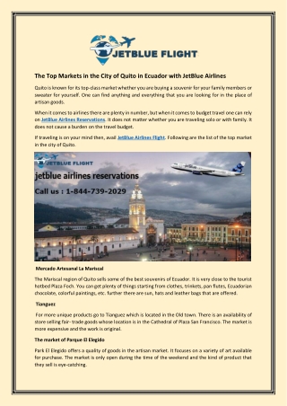 The Top Markets in the City of Quito in Ecuador with JetBlue Airlines