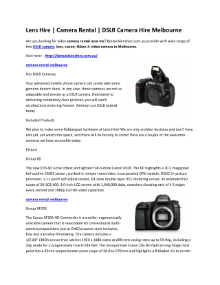 Lens Hire | Camera Rental | DSLR Camera Hire Melbourne