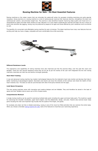 Rowing Machine for Sale - Its Most Essential Features