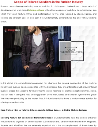 Scope of Tailored Solutions in the Fashion Industry
