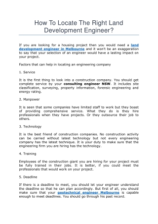 How To Locate The Right Land Development Engineer?