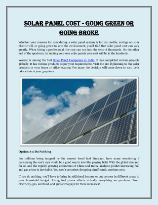 Solar Panel Cost - Going Green or Going Broke