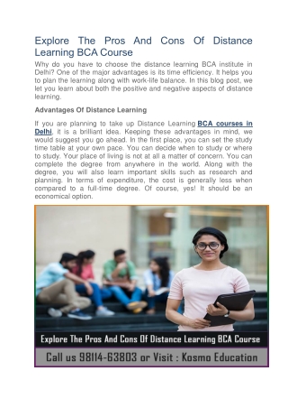 Explore The Pros And Cons Of Distance Learning BCA Course