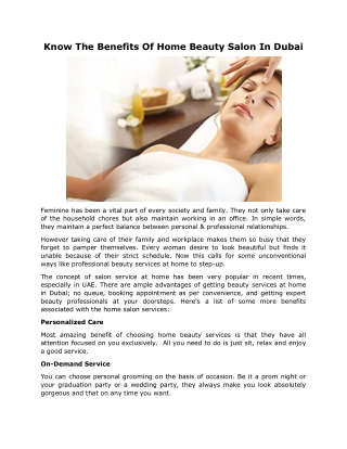 Know The Benefits Of Home Beauty Salon In Dubai