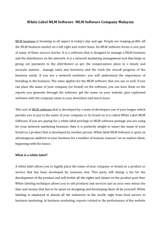 White Label MLM Software -MLM Software Company Malaysia