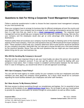 Questions to Ask For Hiring a Corporate Travel Management Company