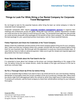 Things to Look For While Hiring a Car Rental Company for Corporate Travel Management