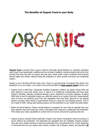 The Benefits of Organic Food to your Body