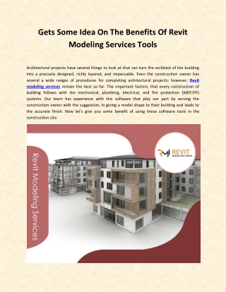 Gets Some Idea On The Benefits Of Revit Modeling Services Tools