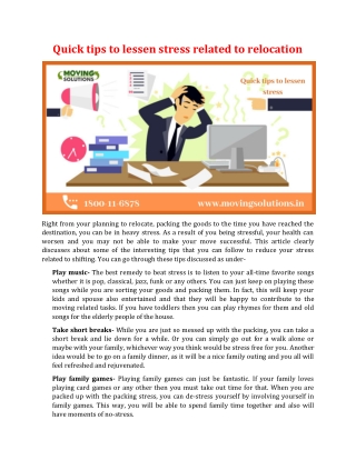 Quick tips to lessen stress related to relocation