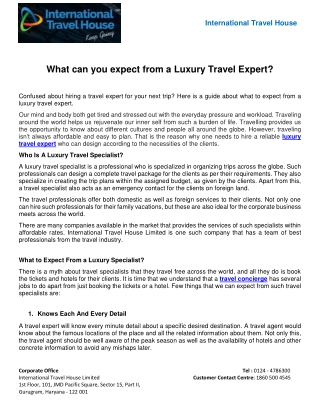 What can you expect from a Luxury Travel Expert?