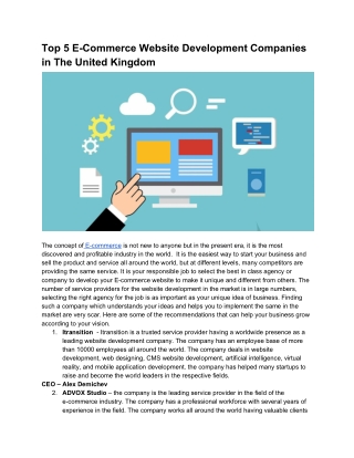 Top 5 E-Commerce Website Development Companies in The United Kingdom