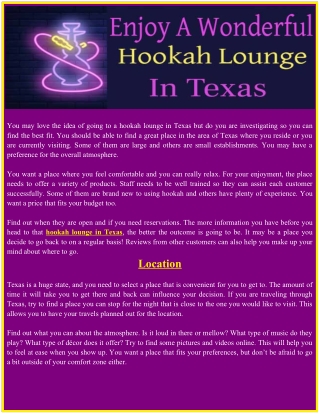 Enjoy A Wonderful Hookah Lounge In Texas