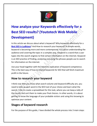 How analyze your Keywords effectively for a Best SEO results? (Youtotech Web Mobile Development)