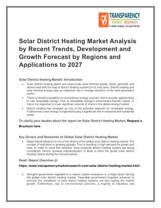 Solar District Heating Market Analysis by Recent Trends, Development and Growth Forecast by Regions and Applications to
