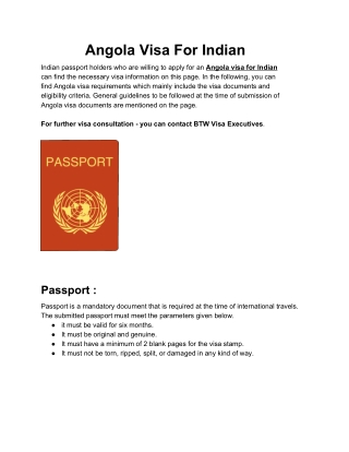 Angola Visa For Indian