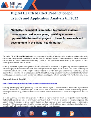 Digital Health Market Product Scope, Trends and Application Analysis till 2022