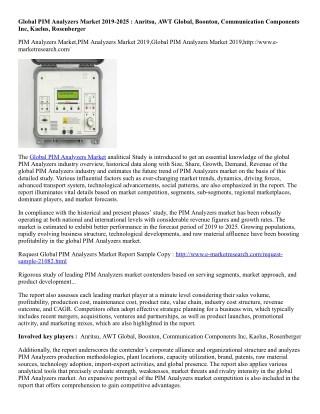 Global PIM Analyzers Market 2019-2025 : Anritsu, AWT Global, Boonton, Communication Components Inc, Kaelus, Rosenberger