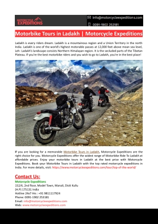 Motorbike Tours in Ladakh-Motorcycle Expeditions