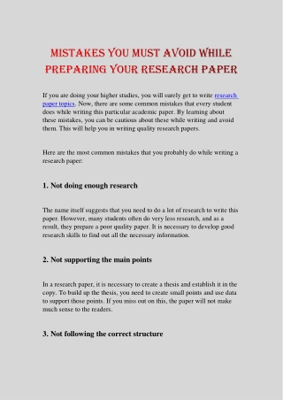 Mistakes You Must Avoid While Preparing Your Research Paper