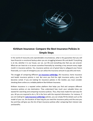 Kirkham Insurance: Compare the Best Insurance Policies in Simple Steps