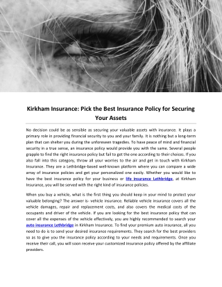 Kirkham Insurance: Pick the Best Insurance Policy for Securing Your Assets