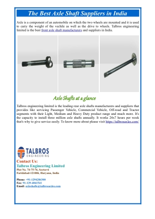 The Best Axle Shaft Suppliers in India