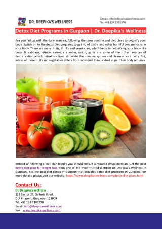 Detox Diet Programs in Gurgaon- Dr. Deepika's Wellness