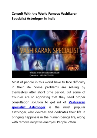 World famous Vashikaran Specialist Astrologer