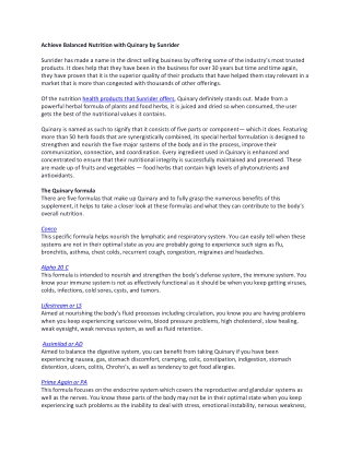 Achieve Balanced Nutrition with Quinary by Sunrider