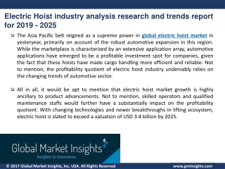 Electric Hoist Market 2019 to 2025, key industry players & growth trends