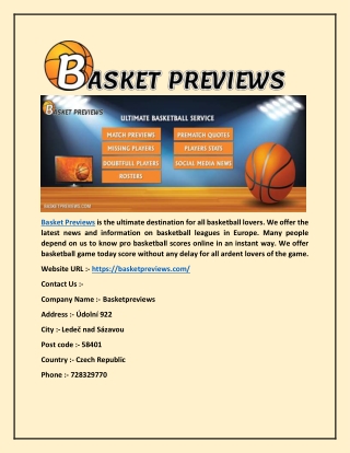 Basketball Game Today Score - Basketpreviews.com