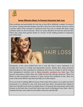Some Effective Ways To Prevent Excessive Hair Loss