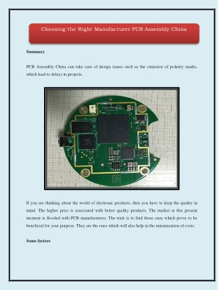 Choosing the Right Manufacturer PCB Assembly China