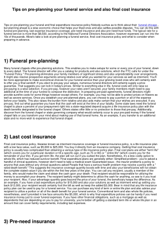Tips on pre-planning your funeral and final expenditure insurance policy