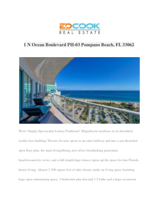 1 N Ocean Boulevard PH-03 Pompano Beach, FL 33062