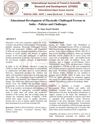 Educational Development of Physically Challenged Persons in India - Policies and Challenges