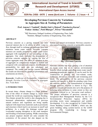 Developing Pervious Concrete by Variations in Aggregate Size and Testing of Parameters