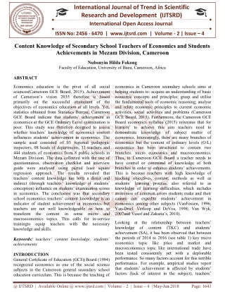 Content Knowledge of Secondary School Teachers of Economics and Students Achievements in Mezam Division, Cameroon