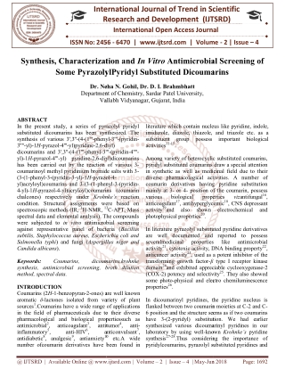 Synthesis, Characterization and In Vitro Antimicrobial Screening of Some PyrazolylPyridyl Substituted Dicoumarins