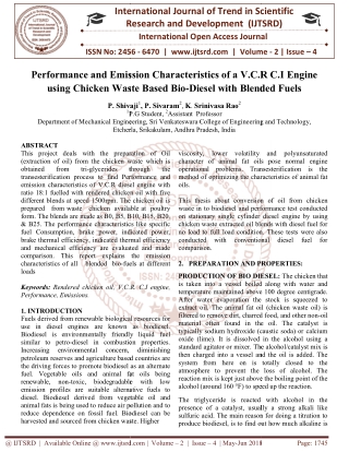 Performance and Emission Characteristics of a V.C.R C.I Engine using Chicken Waste Based Bio Diesel with Blended Fuels