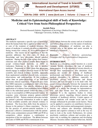 Medicine and its Epistemological shift of body of Knowledge Critical View from Socio Philosophical Perspectives