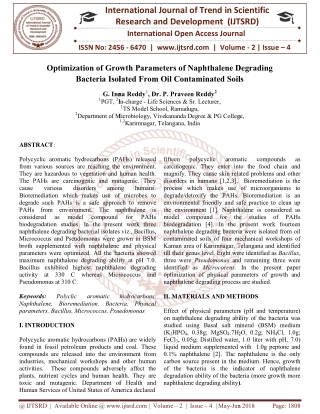 Optimization of Growth Parameters of Naphthalene Degrading Bacteria Isolated From Oil Contaminated Soils