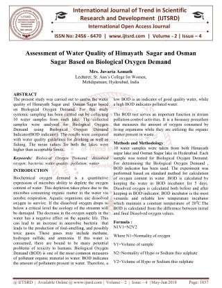 Assessment of Water Quality of Himayath Sagar and Osman Sagar Based on Biological Oxygen Demand
