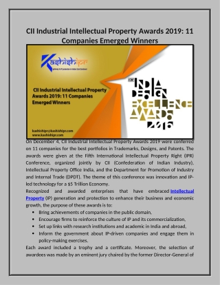 CII Industrial Intellectual Property Awards 2019: 11 Companies Emerged Winners