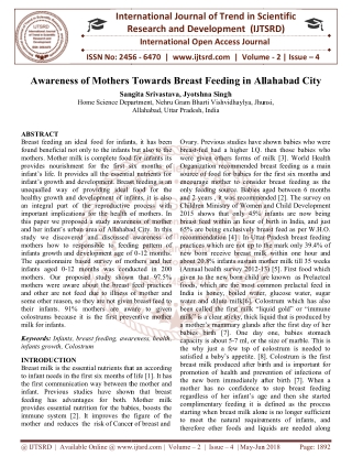 Awareness of Mothers towards breast feeding in Allahabad City